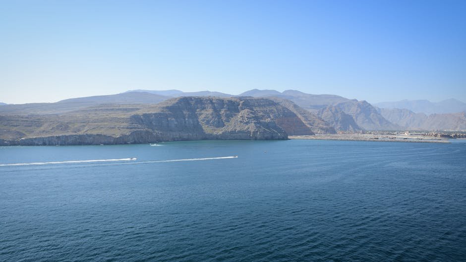Stunning panoramic view of the Musandam Peninsula's rugged coastline from al-Chasab, Oman.