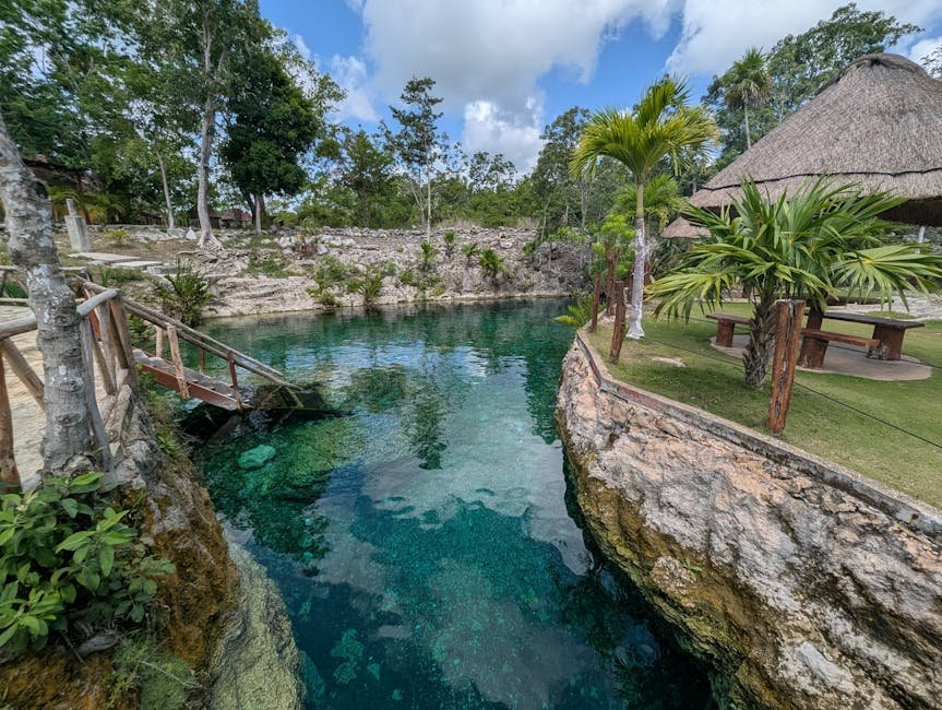 Tranquil natural pool surrounded by lush greenery in Tulum, Mexico, perfect for relaxation.
