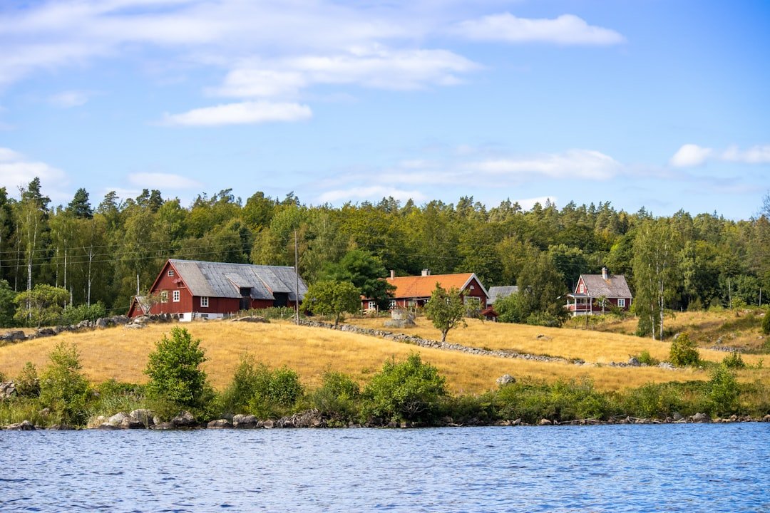 a body of water with houses along it