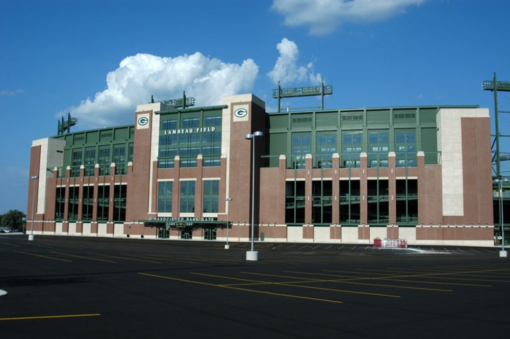 Lambeau Field exterior view in Green Bay, Wisconsin.